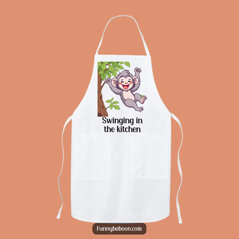 Funny Kawaii Baboon Swinging Apron: Hilarious Primate Kitchen Wear for Fun Gifts
