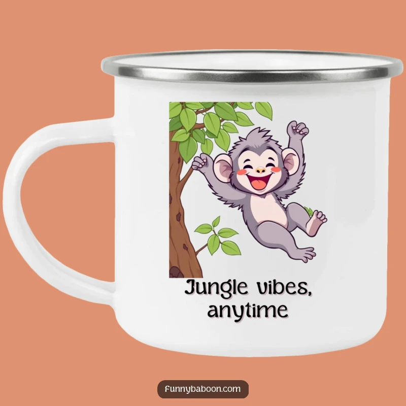 Funny Kawaii Baboon Swinging Camping Mug: Hilarious Primate Drinkware for Outdoor Gifts