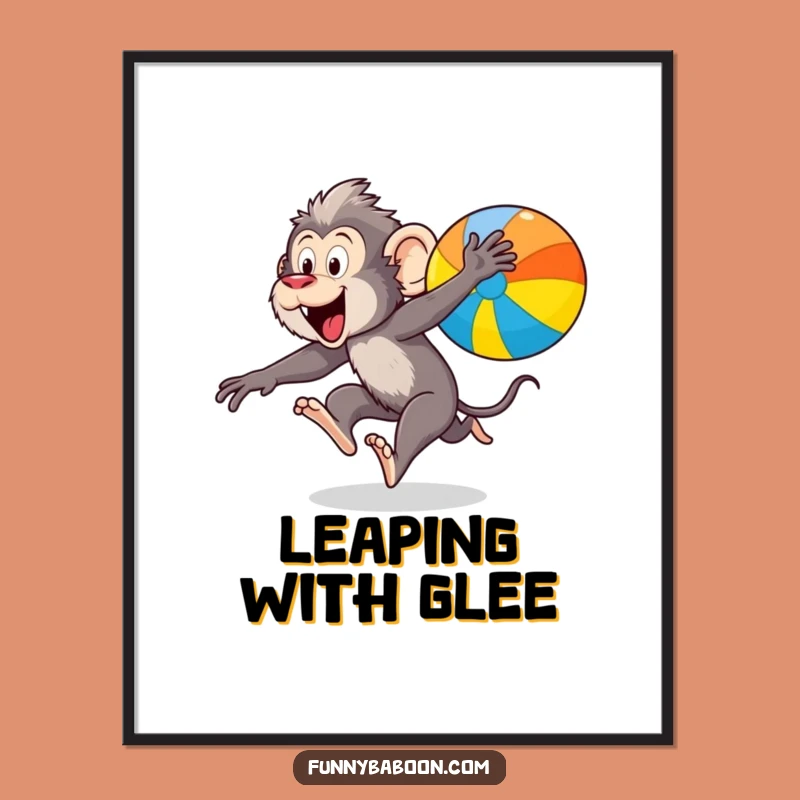 Funny Kawaii Baboon Leaping Digital Print: Hilarious Primate Art for Instant Gifts