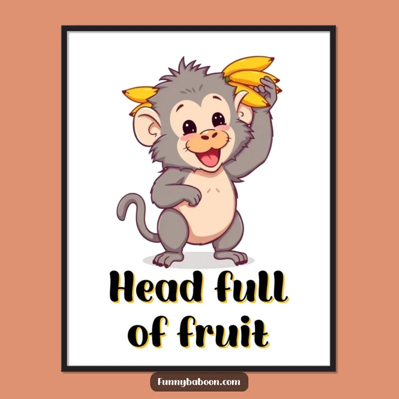 Funny Kawaii Baboon Banana Digital Print: Hilarious Primate Art for Instant Gifts