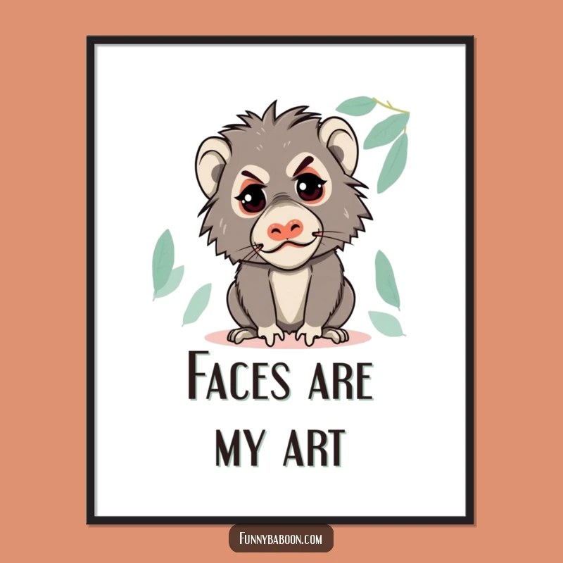 Funny Kawaii Baboon Face Poster: Hilarious Primate Art for Prankster Gifts