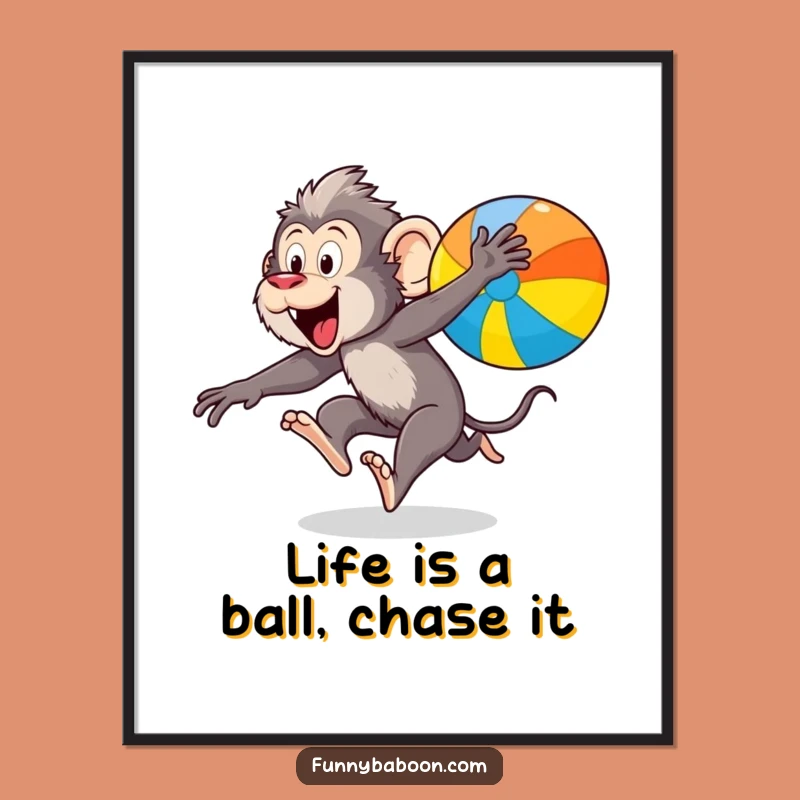 Free Printable Wall Art: Funny Baboon Leaping for Ball, Dynamic Downloadable Decor
