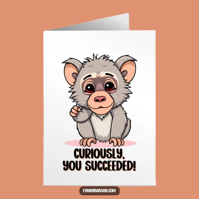 Free Printable Congrats Card: Curious Baboon Pondering Your Success