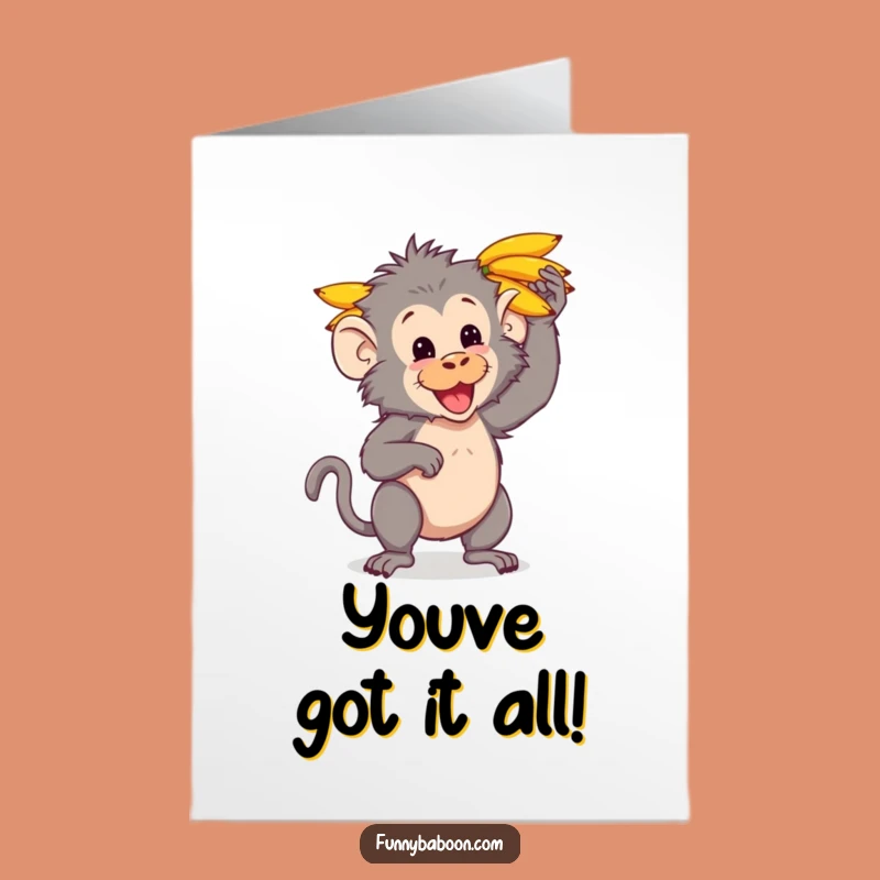 Free Printable Congrats Card: Hilarious Baboon Juggling Bananas for Your Success