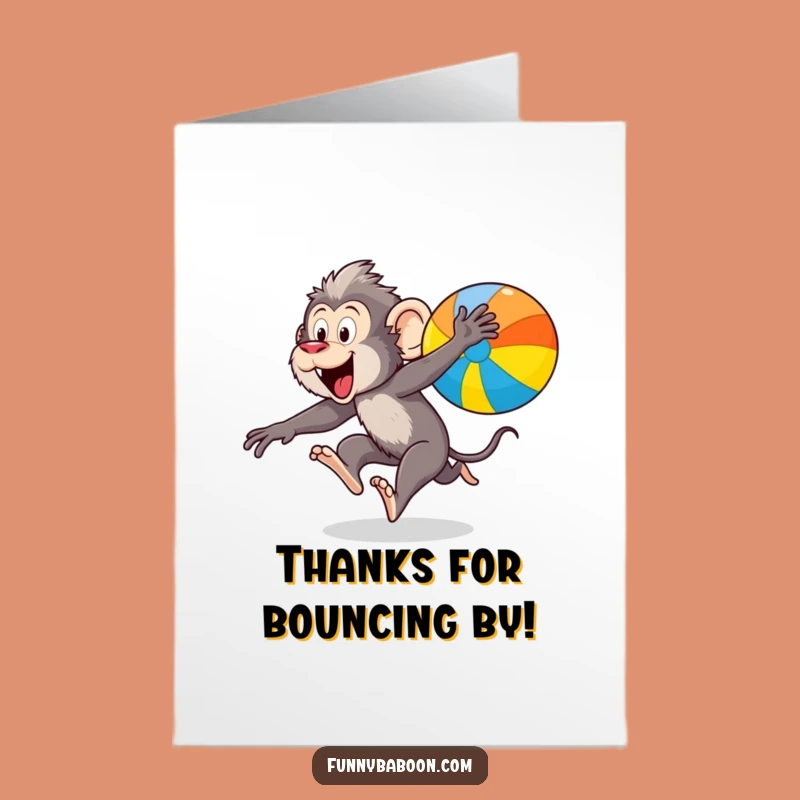 Free Printable Thank You Card: Amusing Baboon Chasing Ball, Grateful Energy